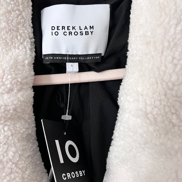 Derek Lam 10 Crosby Hayden Quilted Red Black Faux Fur Coat Peacoat Large - Picture 10 of 11